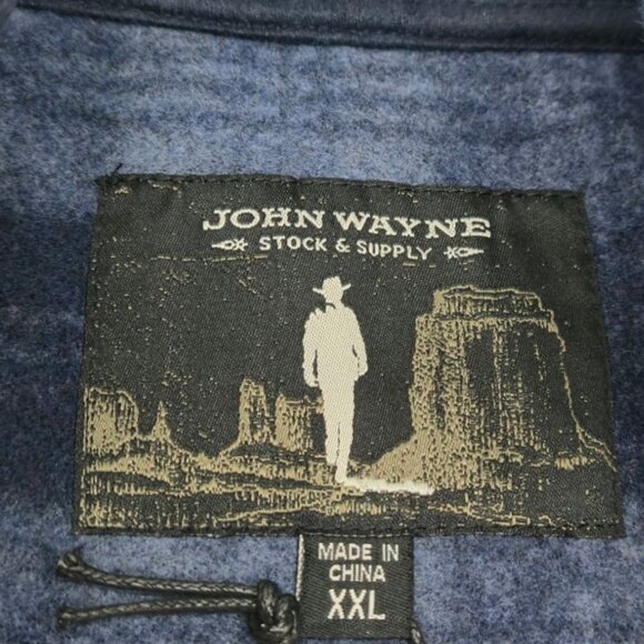 John Wayne Sweater Men XXL Wooly Fleece 1/4 Zip Blue Plaid Preppy Gorpcore - Picture 6 of 8